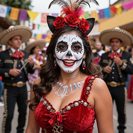 Joyful Woman in Catrina Costume