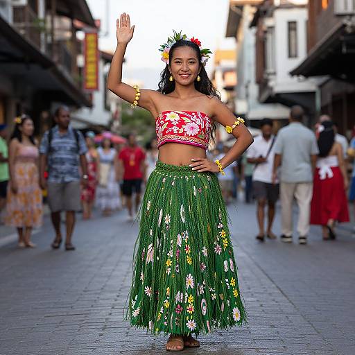 Woman in Hula Costume on Street