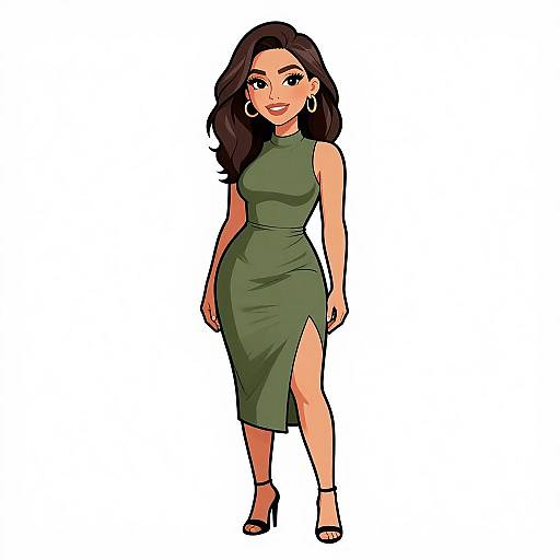 Elegant Woman in Olive Green Dress