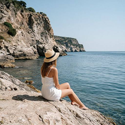Woman Relaxing on Seaside Rock