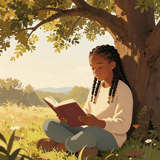 Serene Moment: Girl Reading Under Oak