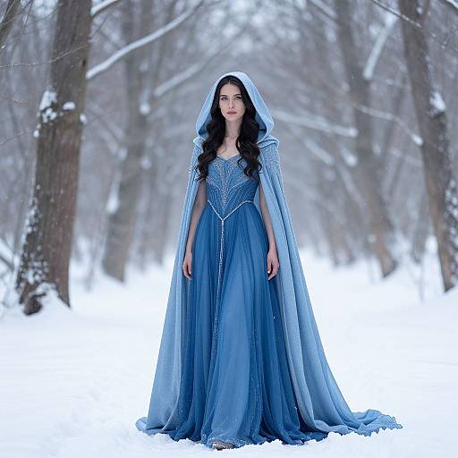 Elegant Woman in Snowy Winter Forest