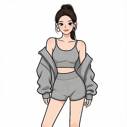 Smiling Woman in Grey Athleisure Outfit