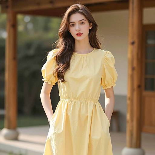 Young Woman in Yellow Anastasia Dress