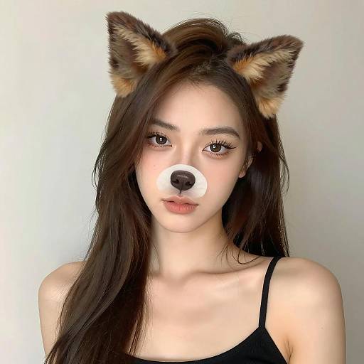 Young Woman with Dog Filter Portrait