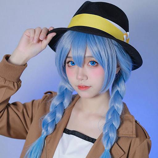 Young Woman with Blue Braids Hat Pose