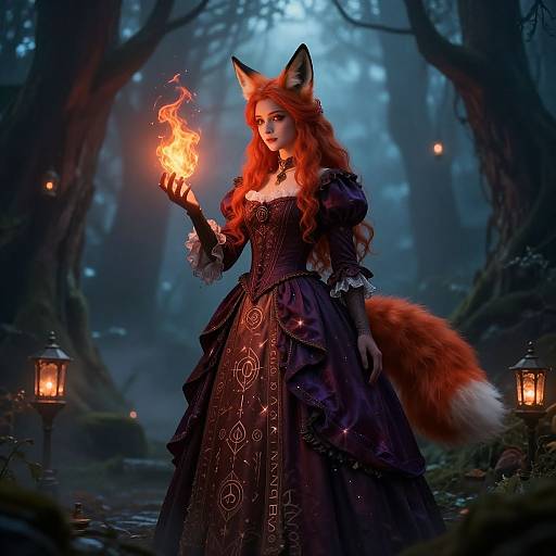 Fox-Tailed Sorceress in Enchanted Forest