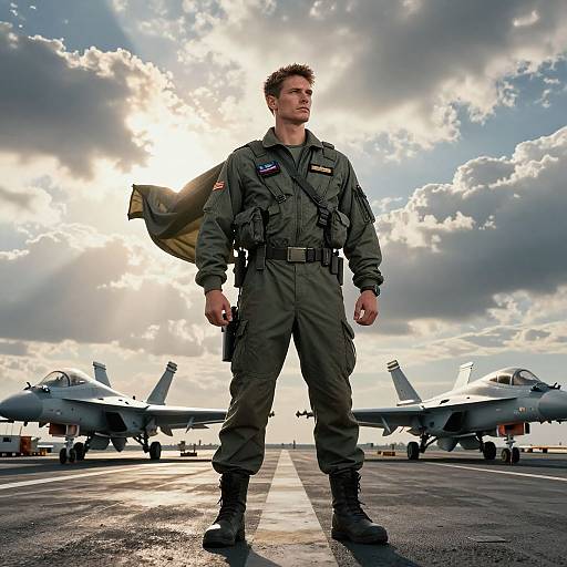 Heroic Fighter Pilot on Carrier Deck