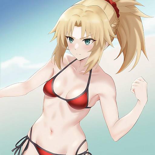 Illustration of Mordred (swimsuit rider) (first ascension) (fate), fate (series) in the style of Kaneko ryou