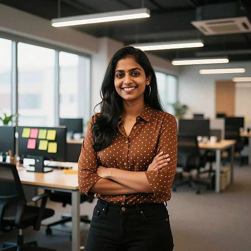 Confident South Asian Woman in Modern Office