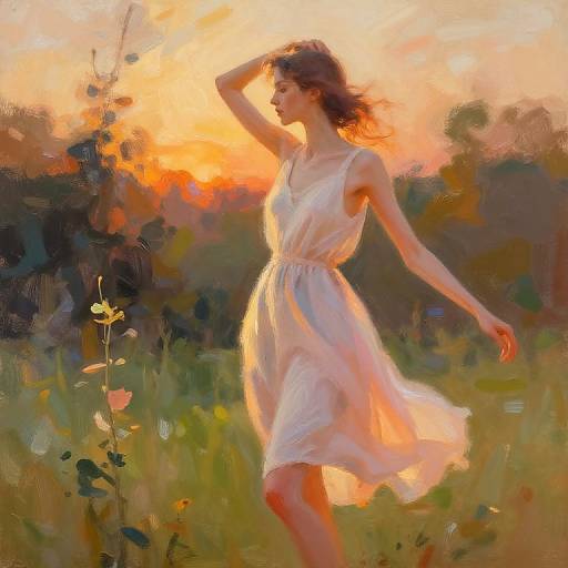 Impressionistic Slim Figure in Sunset