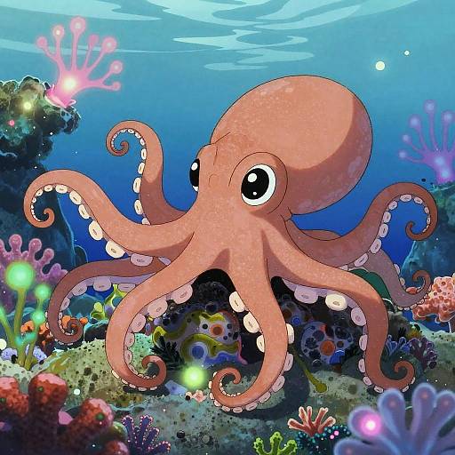 Vibrant Anime Octopus Underwater Scene