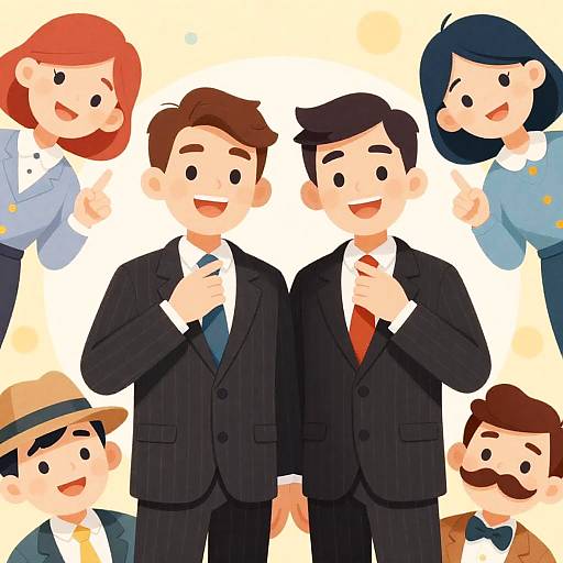 Playful Cartoon: Men in Pinstripe Suits