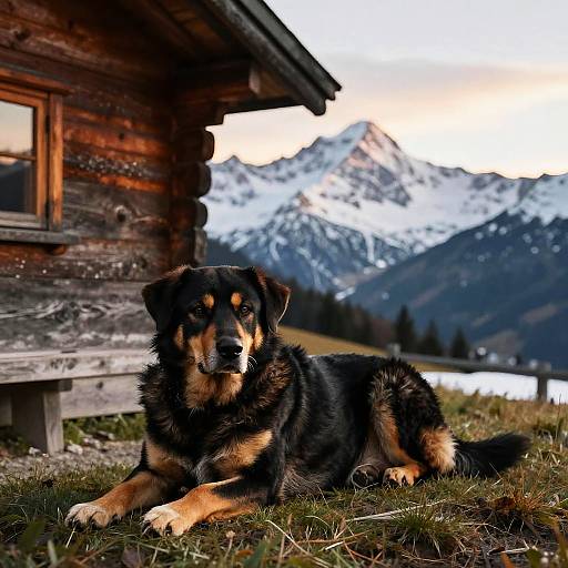 Sennenhund Resting by Alpine Cabin