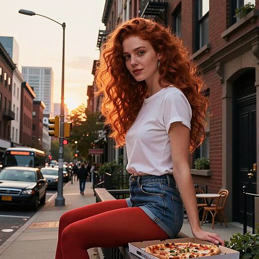 Giantess in Urban Sunset Scene