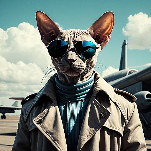 Sphynx Cat in Aviator Sunglasses and Trench Coat