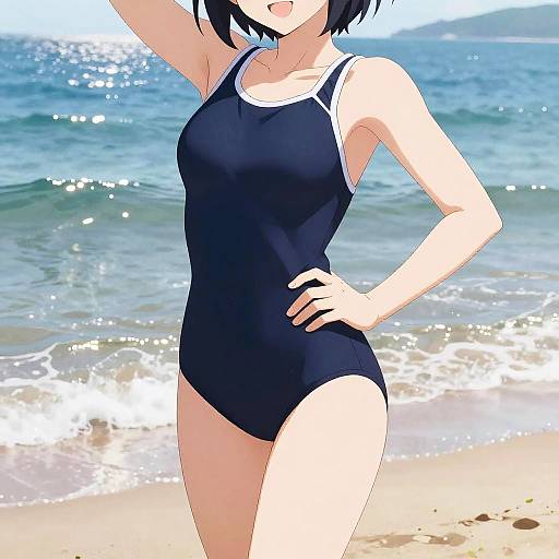Anime High School Girl Beach Scene