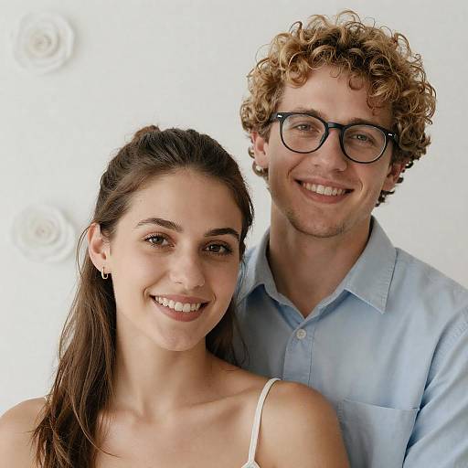 Smiling Couple Portrait with Floral Background