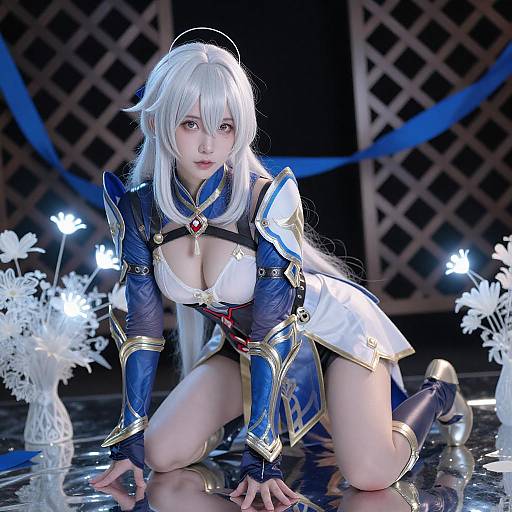 White-Haired Anime Woman in Armor