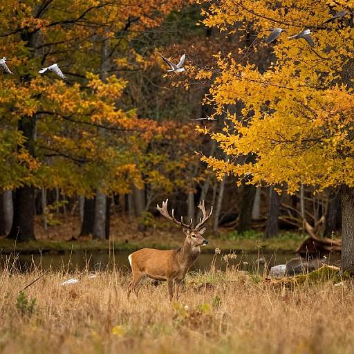 Deer by Autumn Forest Lake