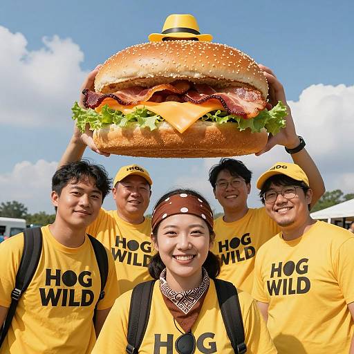 Joyful Group with Giant Sandwich Fun