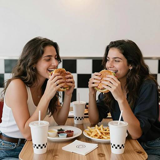 Dining Delight: Two Friends with Burgers