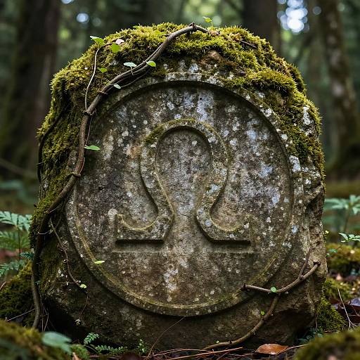Moss-Covered Upside Down Omega Emblem