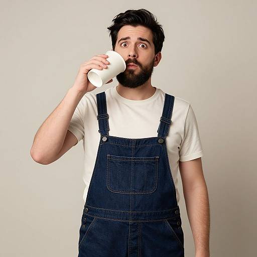 Realistic Drunk Man in Overalls