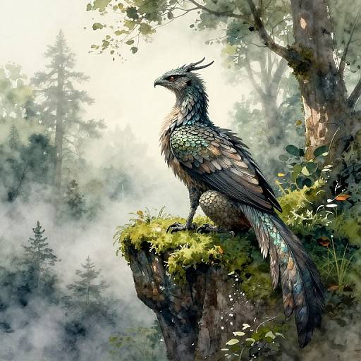 Mythical Feathered Creature on Cliff