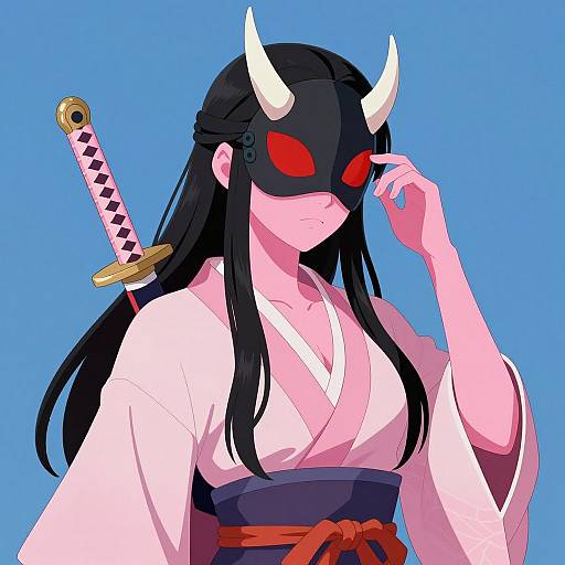 Fierce Pink-Skinned Female Warrior Illustration