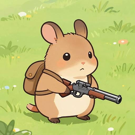 Anime Viscacha with Backpack and Gun