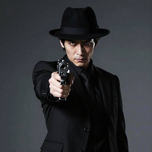 Moody Portrait of Man with Gun