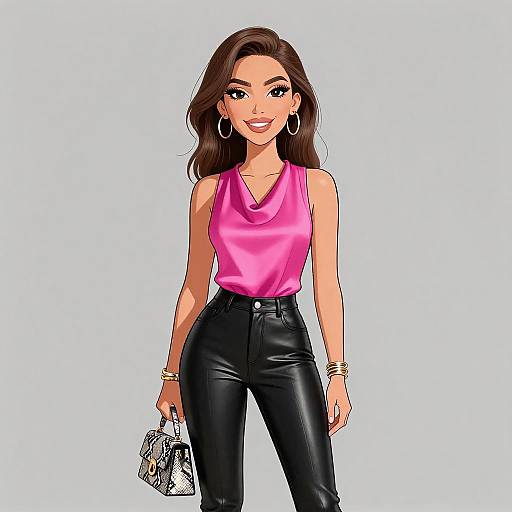 Chic Woman in Hot Pink Satin