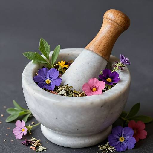 Realistic Marble Pestle with Flowers