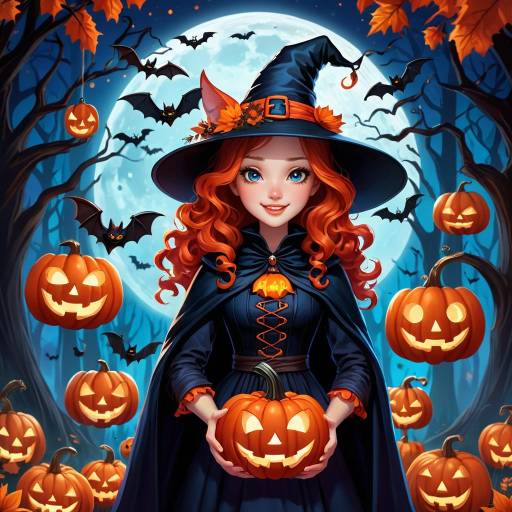 Whimsical Halloween Witch in Moonlit Forest