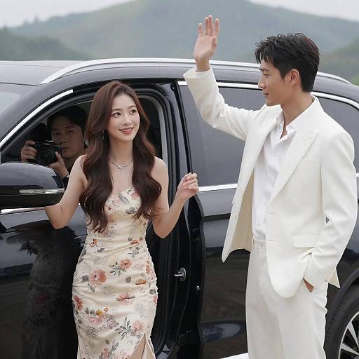 Joyful Car Scene with Friends Outdoors