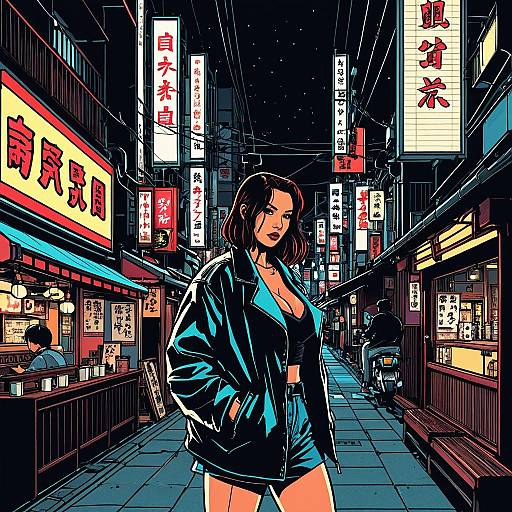 Woman on Tokyo Izakaya Street at Night