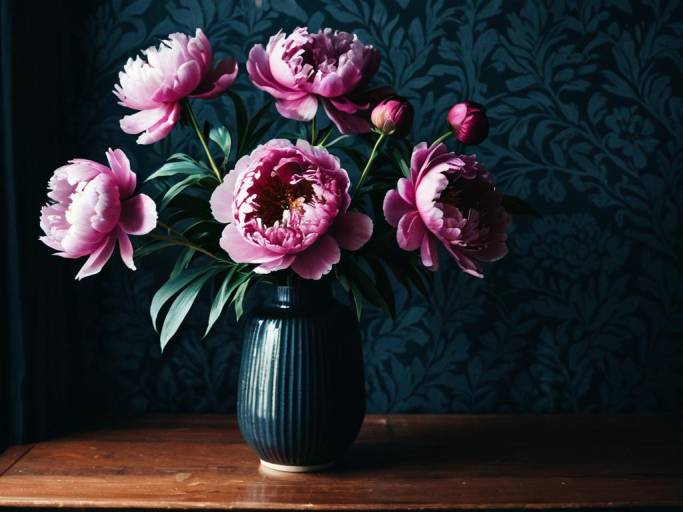 Elegant Dark Peony Floral Wallpaper