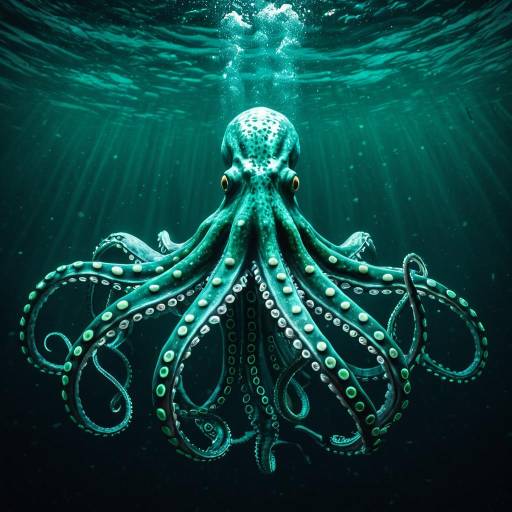 Giant Squid with Bioluminescent Spots Underwater Giant Squid with Bioluminescent Spots Underwater