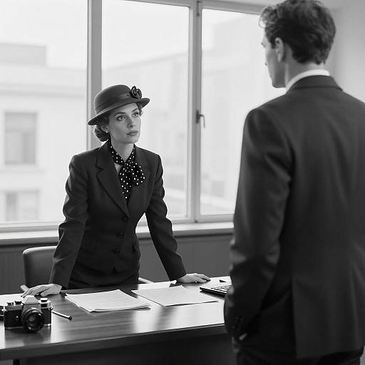 Retro Office Discussion in Black and White