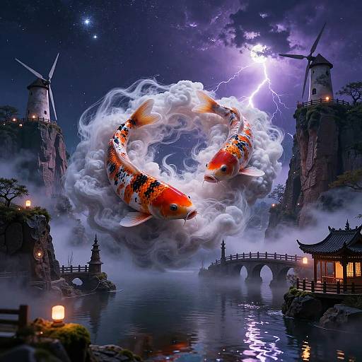 Celestial Koi Amid Ethereal Cliffs