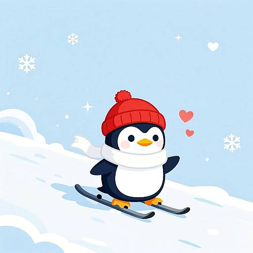 Cute Penguin Sliding in Winter Wonderland