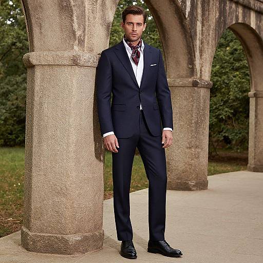 Man in Navy Suit by Ancient Arches