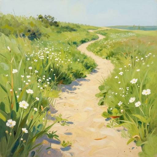 Serene Beach Trail in Impressionistic Style