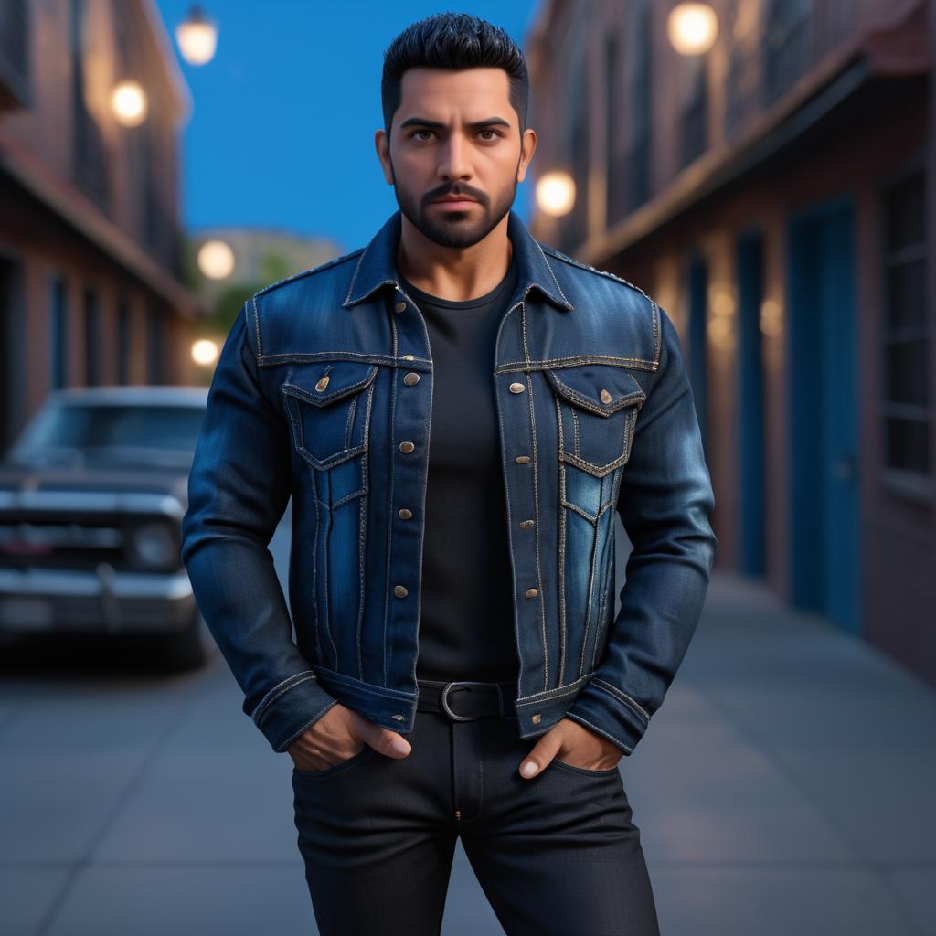 Rugged Latino Man in Denim Attire