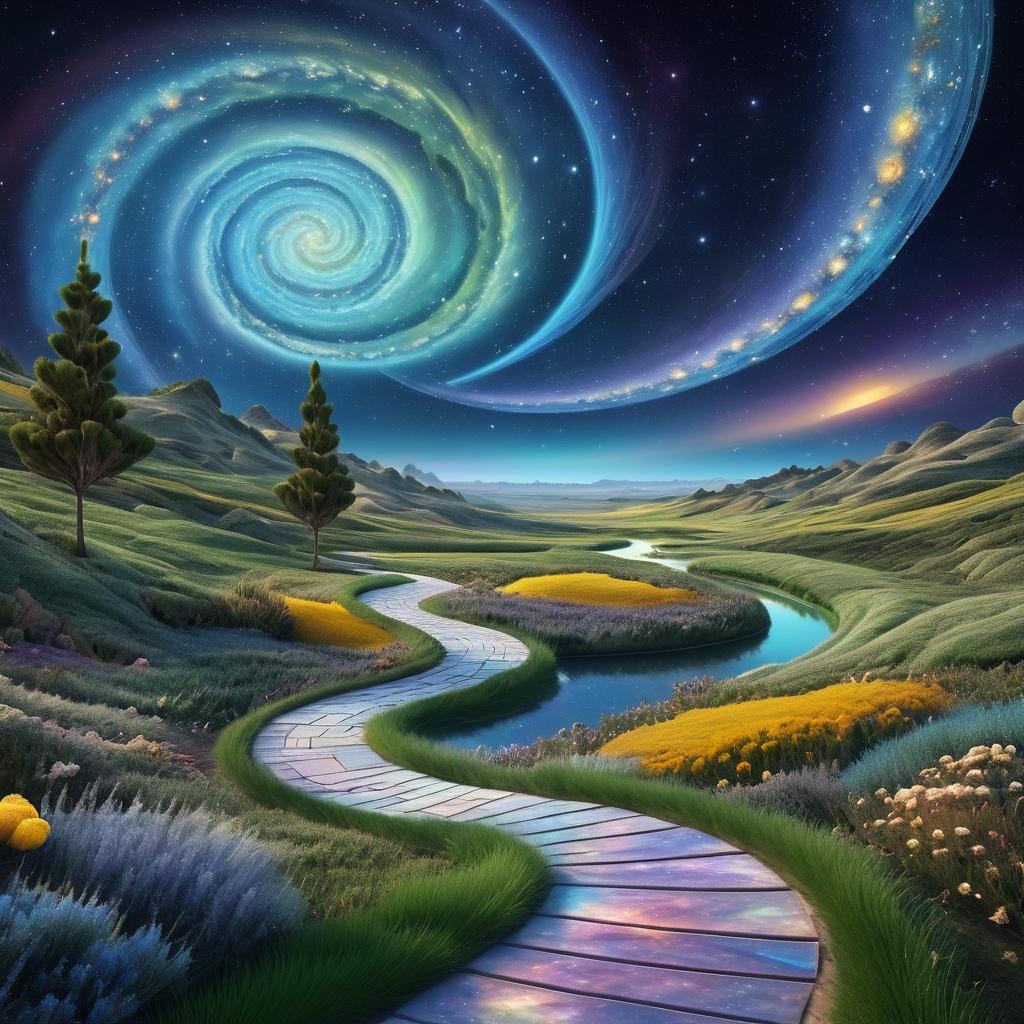 Whimsical Cosmic Pathway Painting