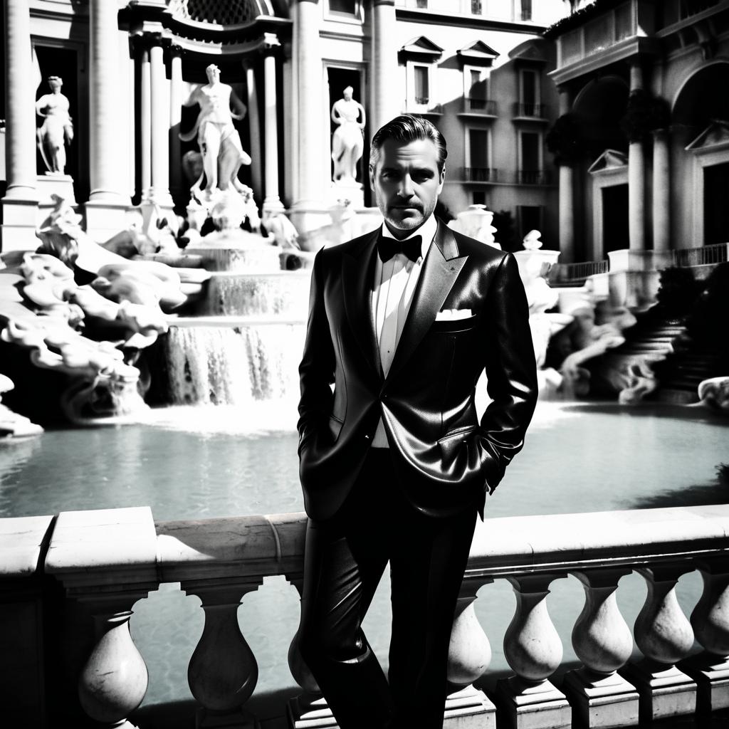 Elegant Man Portrait at Trevi Fountain