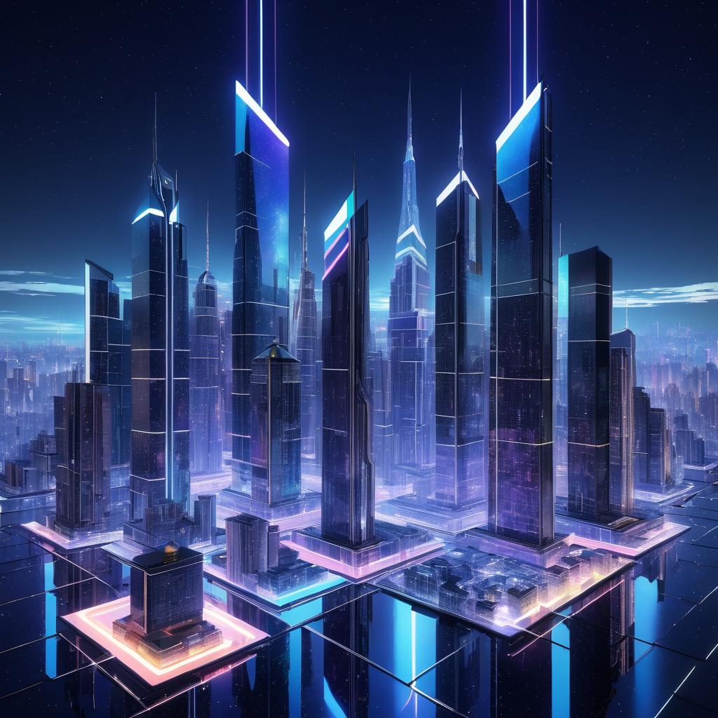 Futuristic City Skyline 3D Render