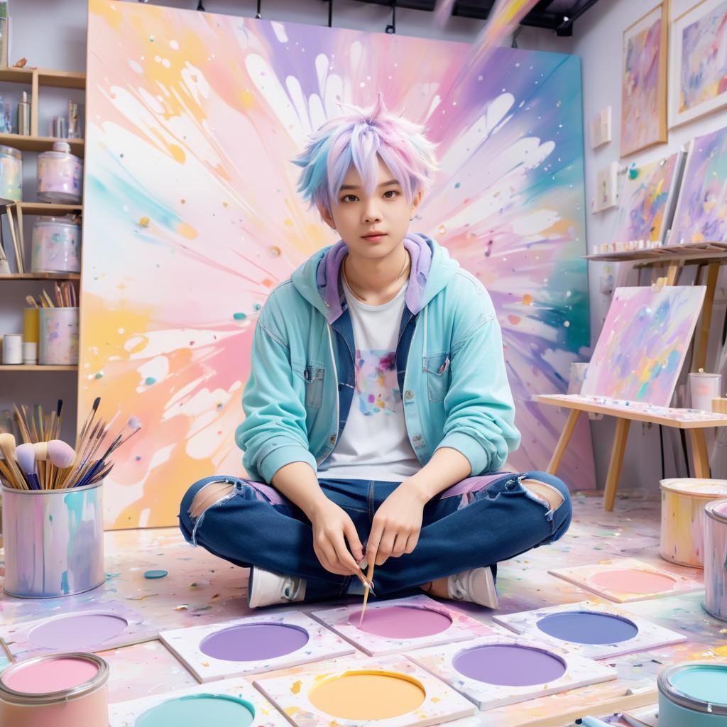 Dreamy Artist in a Colorful Studio