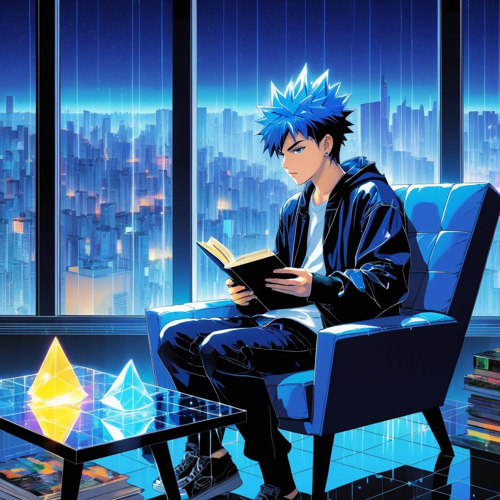 Vibrant Shōnen Scene with Blue-Haired Teen